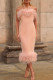 Pink Sexy Solid Patchwork Feathers Strapless One Step Skirt Dresses