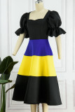Black Casual Elegant Solid Patchwork Square Collar A Line Dresses