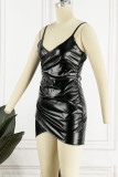 Grey Sexy Solid Patchwork Asymmetrical Spaghetti Strap Sling Dress Dresses