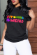 Black Vintage Print Letter O Neck T-Shirts