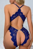 Tibetan Blue Sexy Solid Hollowed Out See-through Backless Lingerie