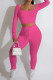 Rose Red Casual Street Solid Patchwork Square Collar Long Sleeve Two Pieces