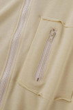 Coffee Casual Solid Patchwork Zipper Hooded Collar Two Pieces