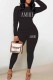 Black Casual Print Letter O Neck Long Sleeve Two Pieces