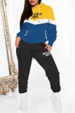 Yellow Casual Print Patchwork Letter Hooded Collar Long Sleeve Two Pieces