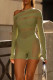 Green Sexy Solid Hollowed Out Patchwork Oblique Collar Skinny Rompers