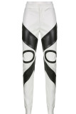 Black White Street Solid Patchwork High Waist Pencil Patchwork Bottoms