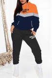 Yellow Casual Print Patchwork Letter Hooded Collar Long Sleeve Two Pieces