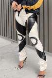 Black White Street Solid Patchwork High Waist Pencil Patchwork Bottoms