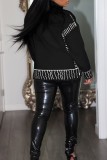 Rose Red Casual Patchwork Cardigan V Neck Outerwear
