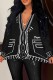 Black Casual Patchwork Cardigan V Neck Outerwear
