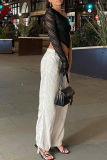 White Sexy Solid Hollowed Out One Shoulder Tops