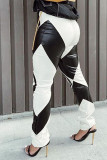 Black White Street Solid Patchwork High Waist Pencil Patchwork Bottoms