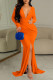 Orange Sexy Solid Patchwork Slit Fold V Neck Long Dress Dresses