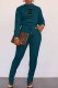 Green Casual Print Letter O Neck Long Sleeve Two Pieces