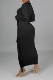 Red Sexy Solid Tassel V Neck Long Sleeve Two Pieces