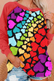 Colour Casual Print Patchwork O Neck Tops