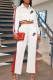 White Casual Print Patchwork Letter Turndown Collar Long Sleeve Two Pieces