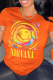 Orange Street Print Patchwork O Neck T-Shirts