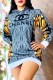 Blue Casual Print Letter Hooded Collar One Step Skirt Dresses