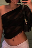 White Sexy Solid Hollowed Out One Shoulder Tops