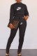 Black Casual Print Letter O Neck Long Sleeve Two Pieces
