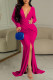 Rose Red Sexy Solid Patchwork Slit Fold V Neck Long Dress Dresses