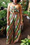Green Sexy Casual Print Backless Strapless Sleeveless Two Pieces