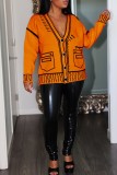 Rose Red Casual Patchwork Cardigan V Neck Outerwear