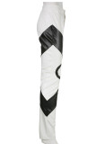 Black White Street Solid Patchwork High Waist Pencil Patchwork Bottoms