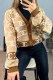 Khaki Elegant Letter Patchwork V Neck Tops