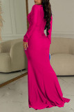 Red Sexy Solid Patchwork Slit Fold V Neck Long Dress Dresses