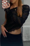 White Sexy Solid Hollowed Out One Shoulder Tops