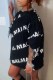 Black Casual Letter Patchwork O Neck T-shirt Dress Dresses