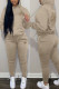 Khaki Casual Print Patchwork Hooded Collar Long Sleeve Two Pieces