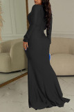 Red Sexy Solid Patchwork Slit Fold V Neck Long Dress Dresses