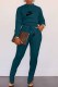 Green Casual Print Letter O Neck Long Sleeve Two Pieces