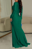 Red Sexy Solid Patchwork Slit Fold V Neck Long Dress Dresses