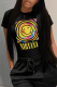Black Street Print Patchwork O Neck T-Shirts