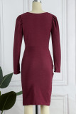 Gold Casual Solid Patchwork Fold Asymmetrical V Neck One Step Skirt Dresses
