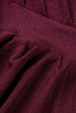 Gold Casual Solid Patchwork Fold Asymmetrical V Neck One Step Skirt Dresses