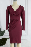 Gold Casual Solid Patchwork Fold Asymmetrical V Neck One Step Skirt Dresses