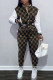 Black Brown Casual Print Printing Long Sleeve Two Pieces