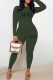 Army Green Casual Print Letter O Neck Long Sleeve Two Pieces