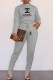 Grey Casual Print Letter O Neck Long Sleeve Two Pieces