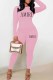 Pink Casual Print Letter O Neck Long Sleeve Two Pieces