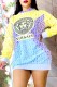 Colour Elegant Print Letter Hooded Collar One Step Skirt Dresses