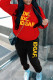 Red Casual Street Print Patchwork Hooded Collar Long Sleeve Two Pieces