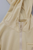Coffee Casual Solid Patchwork Zipper Hooded Collar Two Pieces