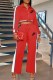 Red Casual Print Patchwork Letter Turndown Collar Long Sleeve Two Pieces